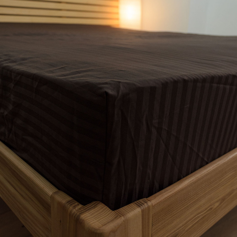 Простирадло на резинці двоспальне страйп-сатин 100% бавовна 160х200х25см 125г/м2 (Шоколад) Суми - фото 4