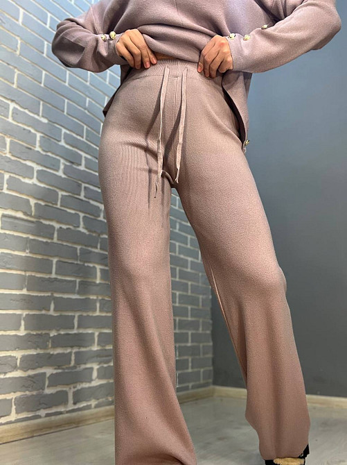 Костюм жіночий De Red 77029 в'язка брюки зі светром оверсайз гудзики one size, пудра, one size Київ - фото 13