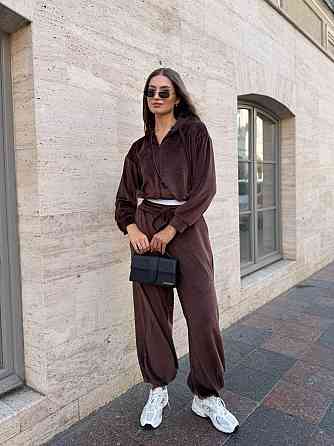 Женский стильный костюм двойка из королевского велюра Шоколад, 46/48 Одесса