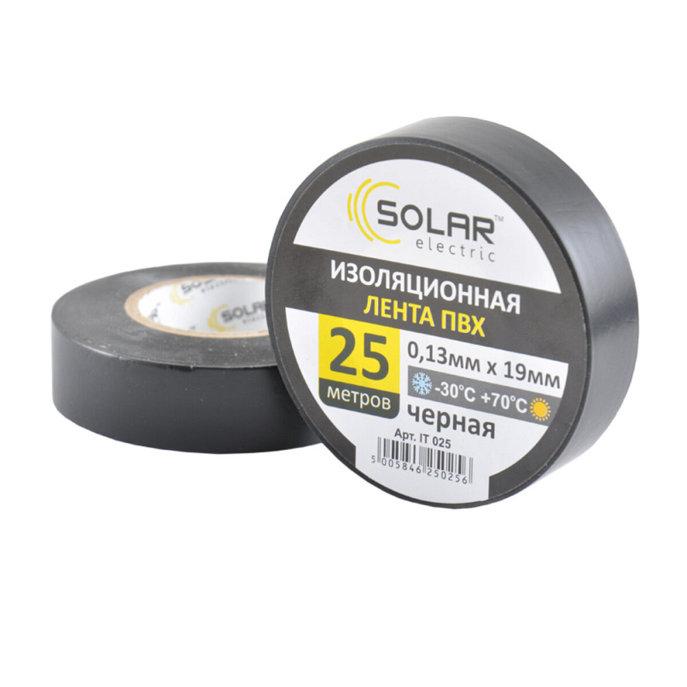 Стрічка ізоляційна ПВХ Solar, 0.13mm x 19mm, 25м, чорна Киев - изображение 1
