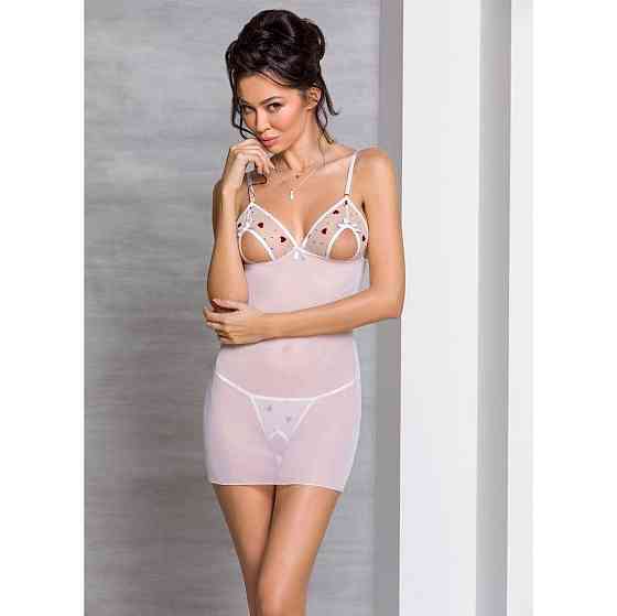 Сорочка с вырезами на груди, стринги Passion LOVELIA CHEMISE S/M, white Sex Aura Киев
