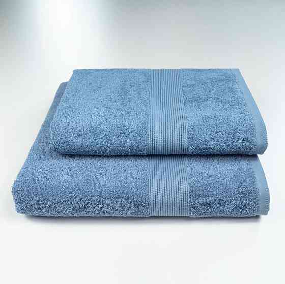 Комплект махровых полотенец с бордюром 2шт GM Textile 50х90см, 70х140см 400г/м2 (Синий) Сумы