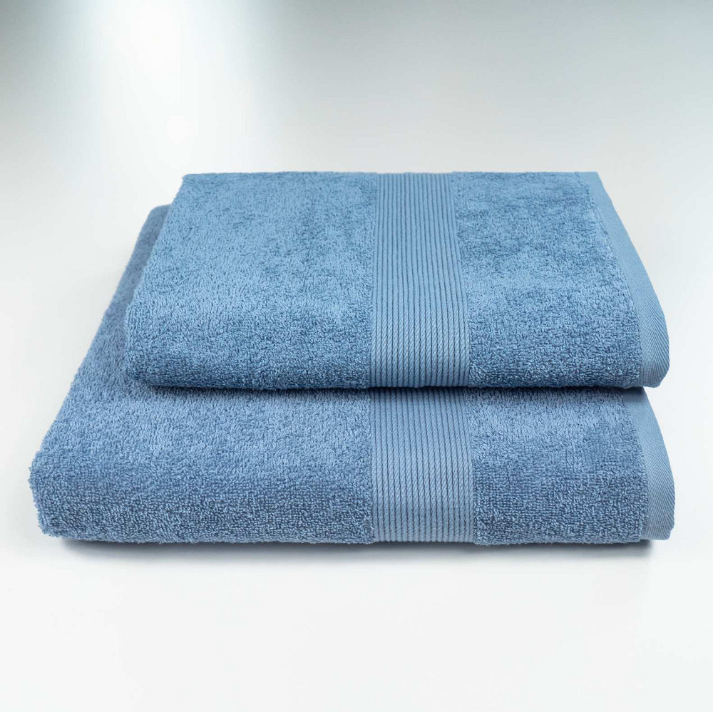 Комплект махровых полотенец с бордюром 2шт GM Textile 50х90см, 70х140см 400г/м2 (Синий) Сумы - изображение 1