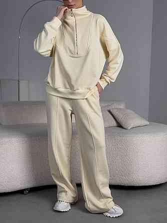 Женский стильный прогулочный оверсайз костюм двойка: кофта и штаны турецкая трехнитка петля пинье Айвори Одесса