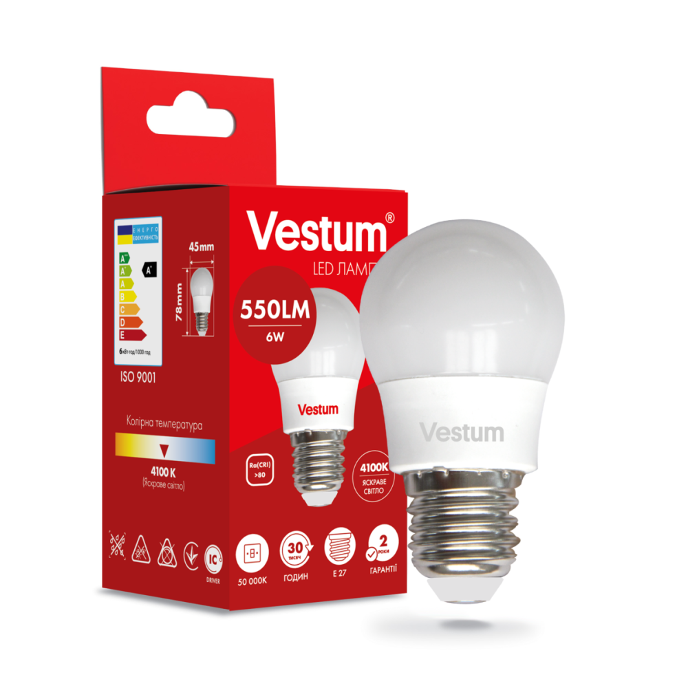 Світлодіодна лампа Vestum G45 6W 4100K 220V E27 1-VS-1201 Київ - фото 3