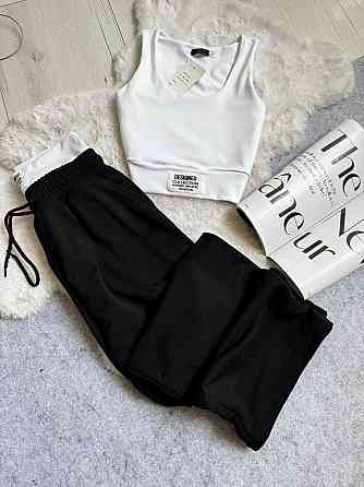 Жіночий прогулянковий костюм-двійка: топ і штани двонитка + мікродайвінг Чорний, 42/44 Одеса