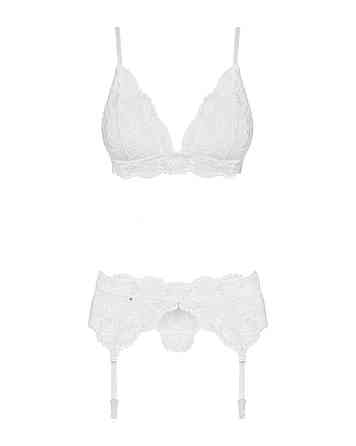 Кружевной комплект белья Obsessive 810-SEG-2 S/M White, бюстгальтер, стринги, пояс для чулок Sex Aura Киев