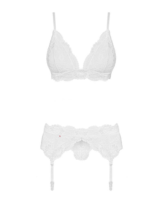 Кружевной комплект белья Obsessive 810-SEG-2 S/M White, бюстгальтер, стринги, пояс для чулок Sex Aura Киев - изображение 5