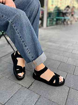 Соната Босоніжки жіночі чорні літні Соната Люба з натуральної замші / Босоніжки на низькому ход Коломыя