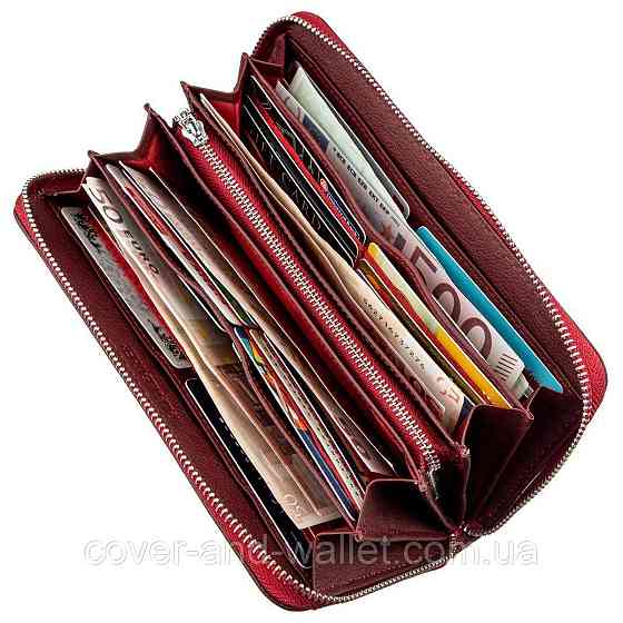 Бордовый кожаный женский кошелек на много карточек ST Leather Киев
