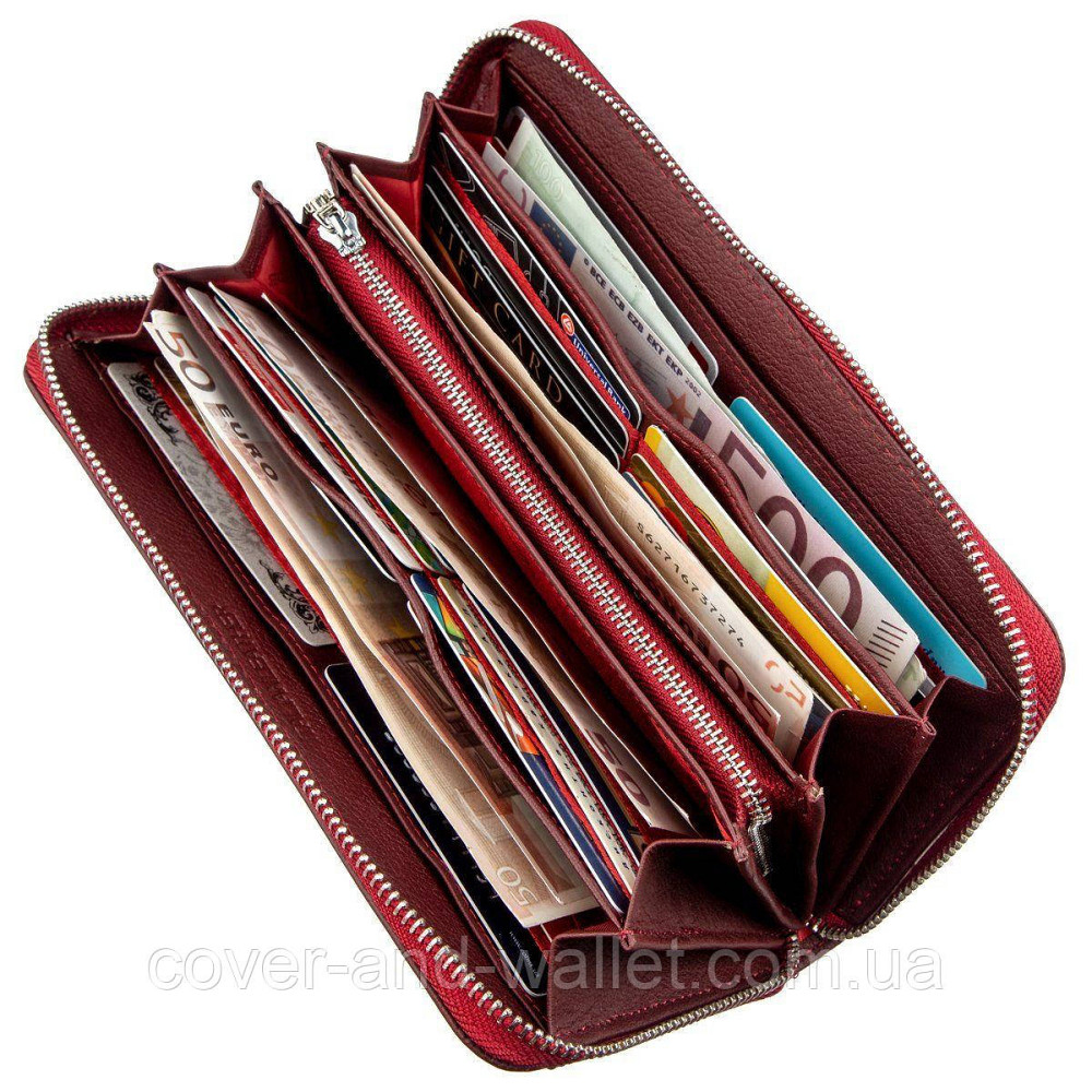 Бордовый кожаный женский кошелек на много карточек ST Leather Киев - изображение 6