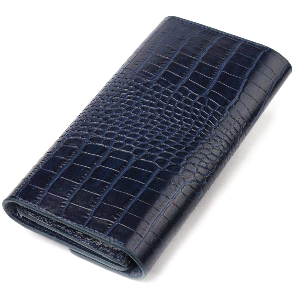 Большой женский кошелек из натуральной кожи с тиснением под крокодила CANPELLINI 21661 Синий Киев - изображение 9