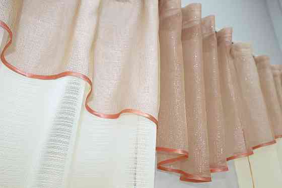 Кухонные шторы (290х170см) с ламбрекеном, на карниз 1-1,5м цвет молочный с персиковым 00к 59-482 Киев