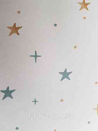 Обои флизелиновые детские  Caselio Our Planet звезды точки коричневые синие на белом фоне Киев
