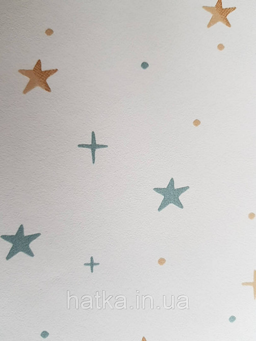 Обои флизелиновые детские  Caselio Our Planet звезды точки коричневые синие на белом фоне Киев - изображение 5
