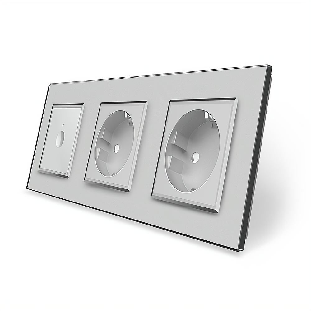 LIVOLO Сенсорний вимикач Sense 1 сенсор 2 розетки Livolo сірий скло (VL-C7FC1/FCTC16A/FCTC16A-6 Коломия - фото 3