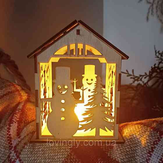 Дерев’яний ліхтарик із LED-підсвіткою - Новорічний декор та подарунок 14см Ірпінь