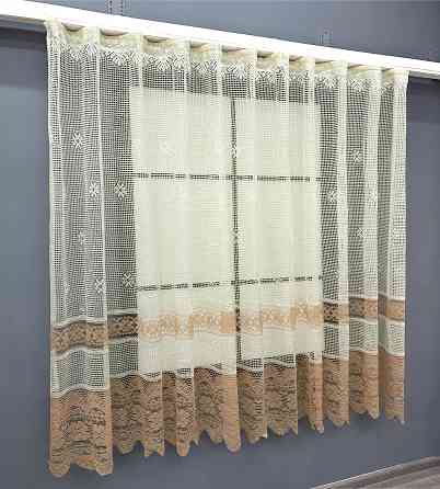 Тюль сетка VR-Textil Juli № 1718т Арка на кухню цвет кремовый с карамельным 300х160 см (53-0026) Киев