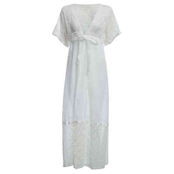 Пляжний халат середньої довжини жіночий з мереживом 44 молочний Київ