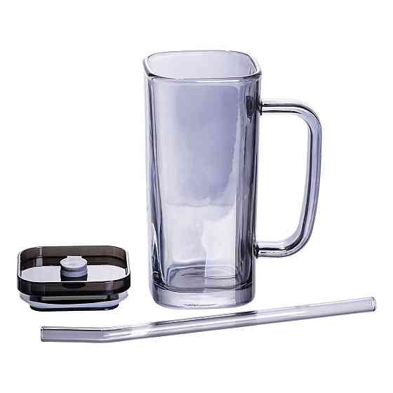 Кружка скляна з кришкою та трубочкою 280 (мл) чашка з трубочкою та кришкою на подарунок HP-19-53 Київ