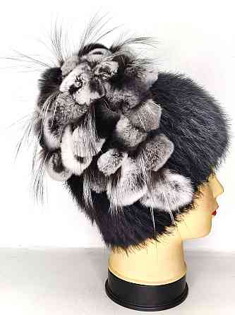 Шапка меховая женская виноград украшена шиншилой Карина Черный Харьков