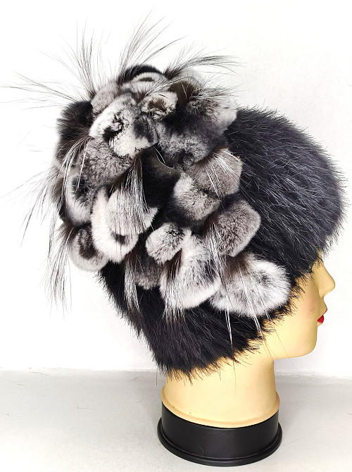 Шапка меховая женская виноград украшена шиншилой Карина Черный Харьков - изображение 3
