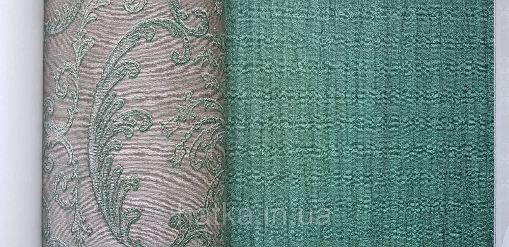 Шпалери вінілові на флізеліні AdaWall Seyyah 1.06х10 однотонні хвилясті смуги структурні смарагдові зелені Київ - фото 4