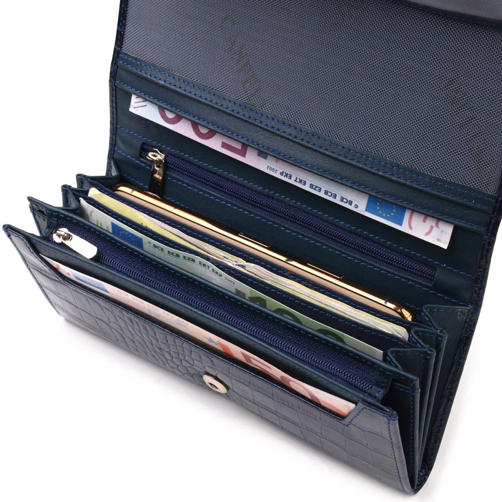 Надійний жіночий гаманець із монетницею із натуральної фактурної шкіри Синій (CANPELLINI) Київ - фото 10