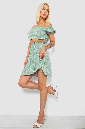 Женский костюм топ и юбка в горохе, свободного кроя, на молнии, не тянется, Оливковый, M Лубны
