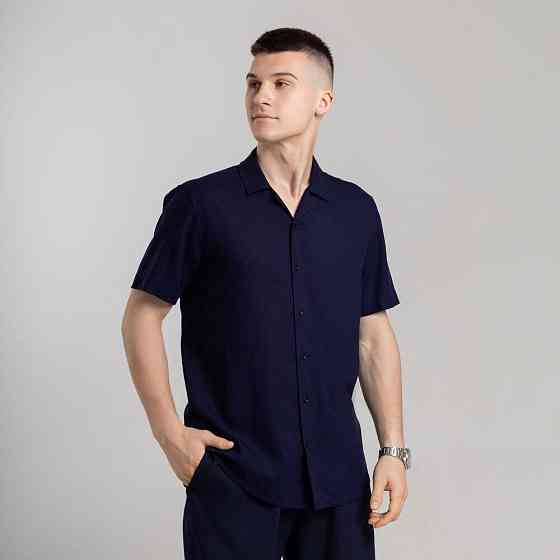 Чоловіча сорочка з коротким рукавом темно-синя Pobedov Marsel Київ