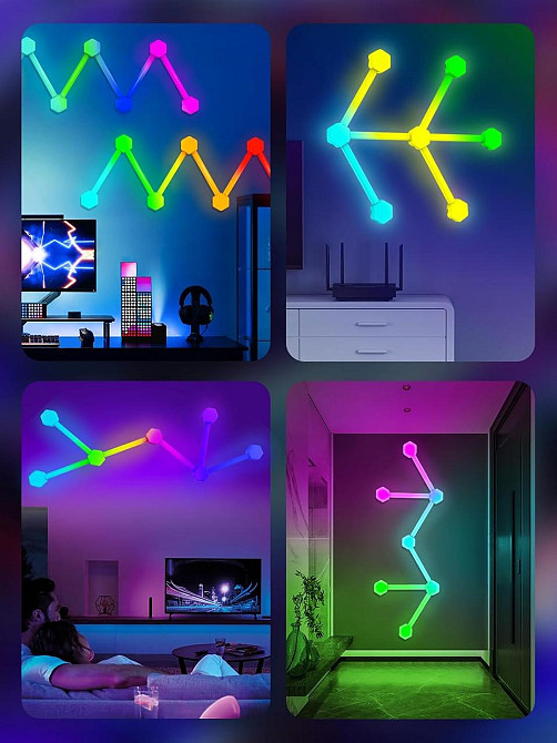 Світлодіодні настінні RGB світлові панелі YSJ PL-006, 14 шестикутників, музична синхронізація, Bluetooth, пульт Київ - фото 6