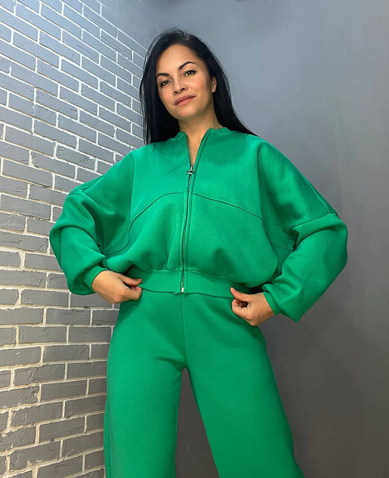 Костюм женский Quzen 472-472 пилот молния брюки палаццо широкие флис зеленый, зеленый, M Киев - изображение 5