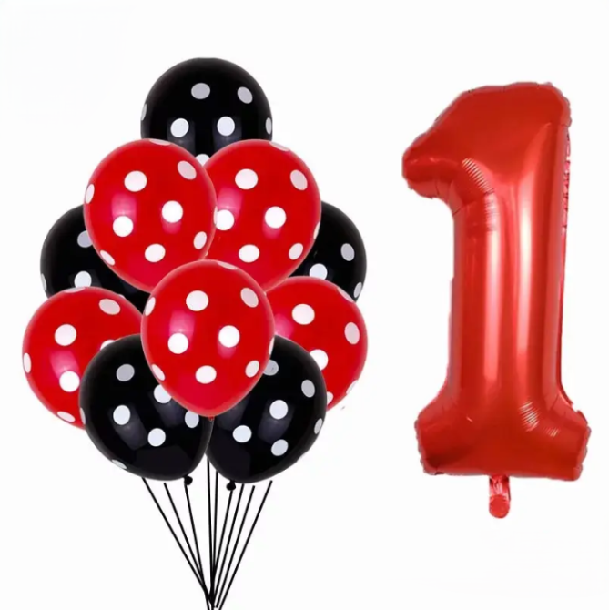 Шарики Леди Баг и шарик цифра 1 11 штук 32 дюйма красно-черный Киев - изображение 1