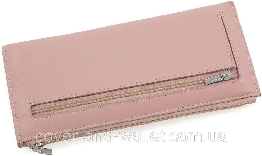 Тонкий жіночий гаманець із натуральної шкіри на блискавці пудрового кольору ST Leather Київ - фото 3
