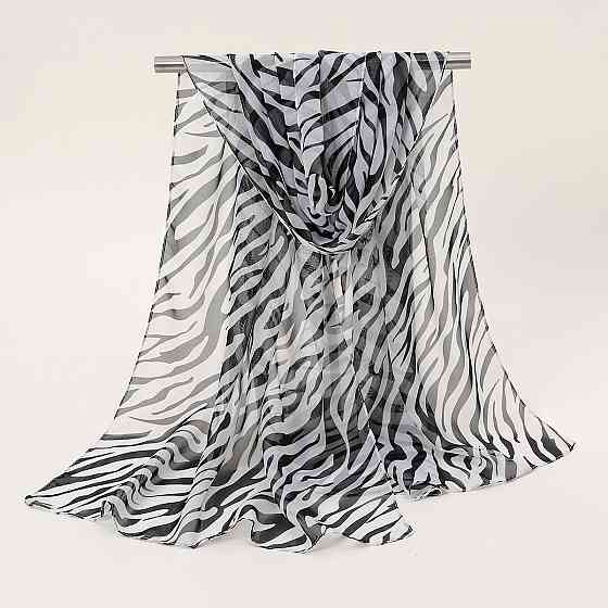 Жіночий шифоновий шарф з принтом зебра 150 на 45 см біло-чорний Київ