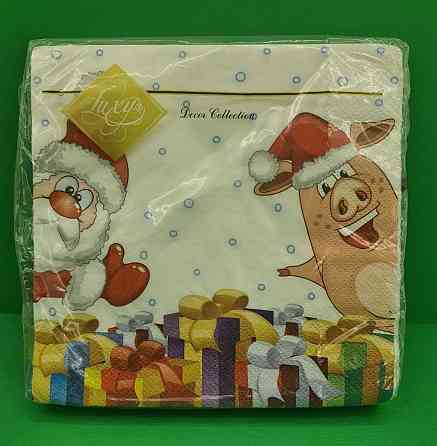 Новогодняя бумажная салфетка (ЗЗхЗЗ, 20шт) LuxyНГ Веселая парочка(1228) (1 пачка) Харьков