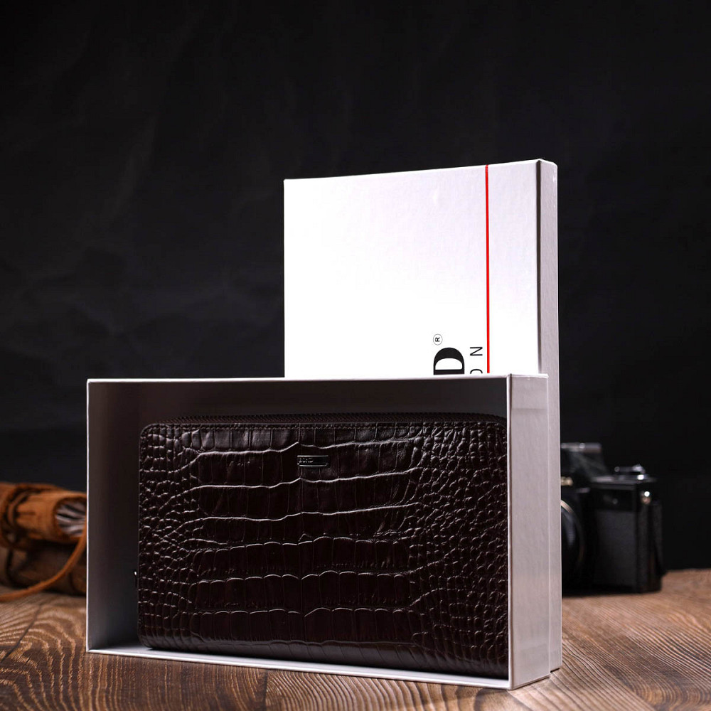 Большой мужской клатч с одним отделением из натуральной кожи с тиснением под крокодила BOND 22028 Коричневый Киев - изображение 3