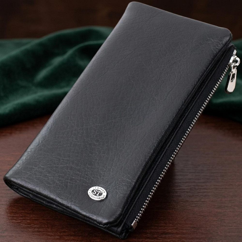 Вертикальный бумажник унисекс из мягкой натуральной кожи ST Leather 22743 Черный Киев - изображение 11