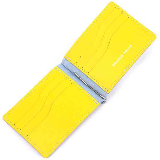 Превосходный кожаный зажим комби двух цветов Сердце GRANDE PELLE 16715 Желто-голубой Киев