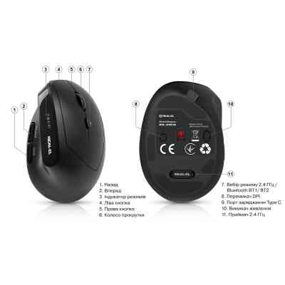 Мышка REAL-EL RM-490W Wireless/Bluetooth Black (EL123200058) Винница