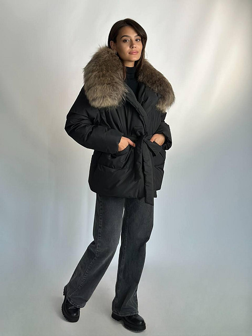 Женский зимний черный пуховик Aria Raccoon с натуральным мехом енота 46 Харьков - изображение 1