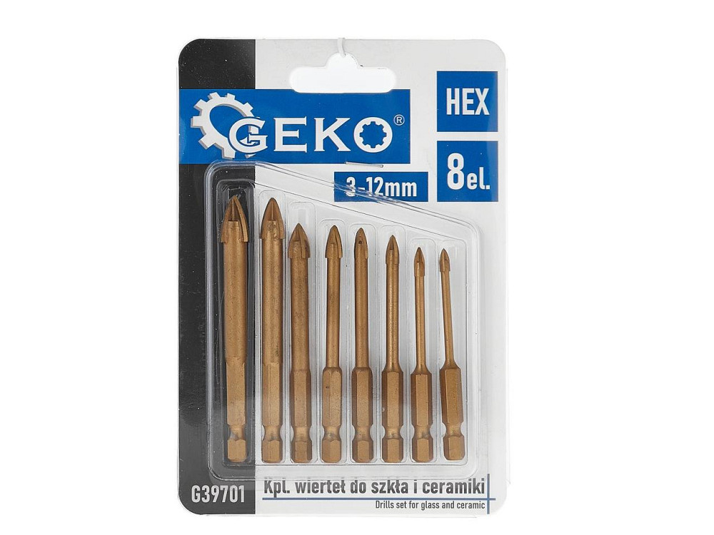 Свердла скла та кераміки "GeKo" з хвостовиком для шуруповерта Hex E6,3 (1/4") комплект  8 шт.  3 - 12 мм Киев - изображение 4