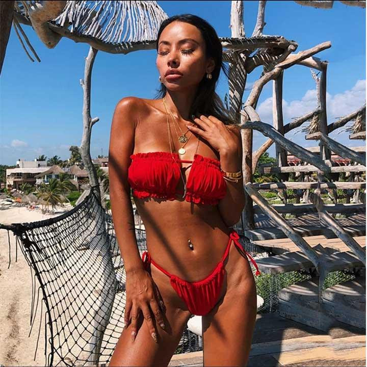 Купальник шторки на зав'язках S-M червоний Вінниця - фото 3