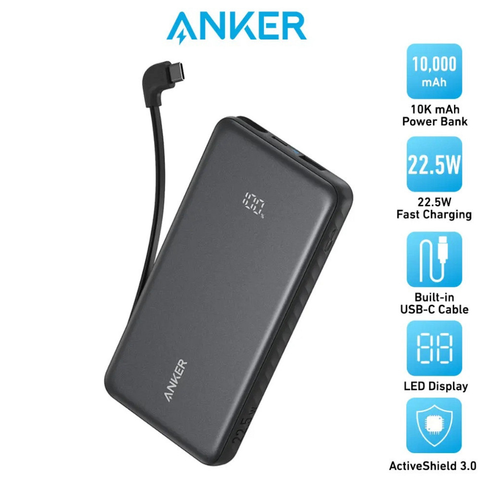 Портативний зарядний пристрій Anker - 10000 mAh 22.5W Built-In USB-C Cable Black (7198079) Київ - фото 4