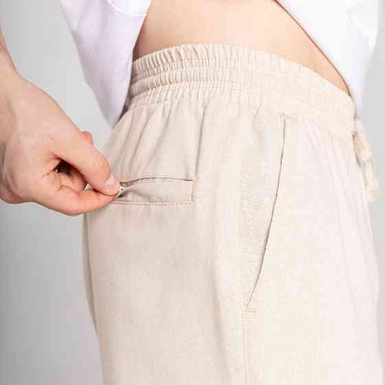 Мужские льняные брюки свободного кроя бежевые Pobedov Chill Киев