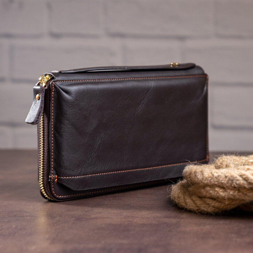 Мужской клатч-барсетка с ремешком на руку Vintage 14655 Коричневый Киев - изображение 5