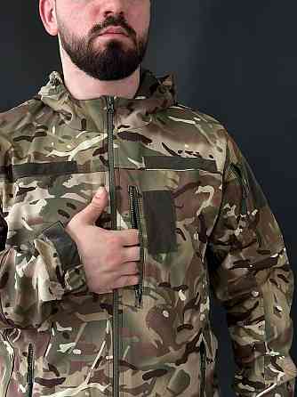 Тактическая ветровка мультикам мужская softshell, весенняя, с велкро, капюшоном и 5 карманами Львов