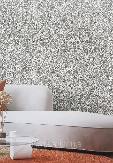 Шпалери вінілові на флізеліні гарячого тиснення DU&KA 1.06х10 вензель основа під штукатурку сірі коричневі Київ - фото 1