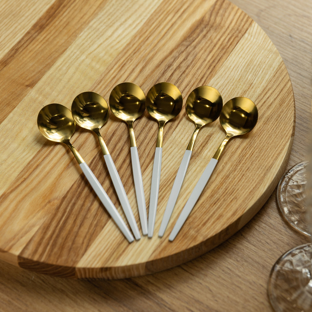 Набор чайных ложек 6 штук ложка чайная из нержавеющей стали 12.9 см Белый с золотом HP-20-10 Киев - изображение 4