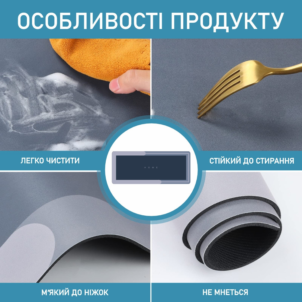 Набор диатомитовых ковриков для ванной и кухни Aquarius 50х80 см/50х120 см Графит Буча - изображение 3